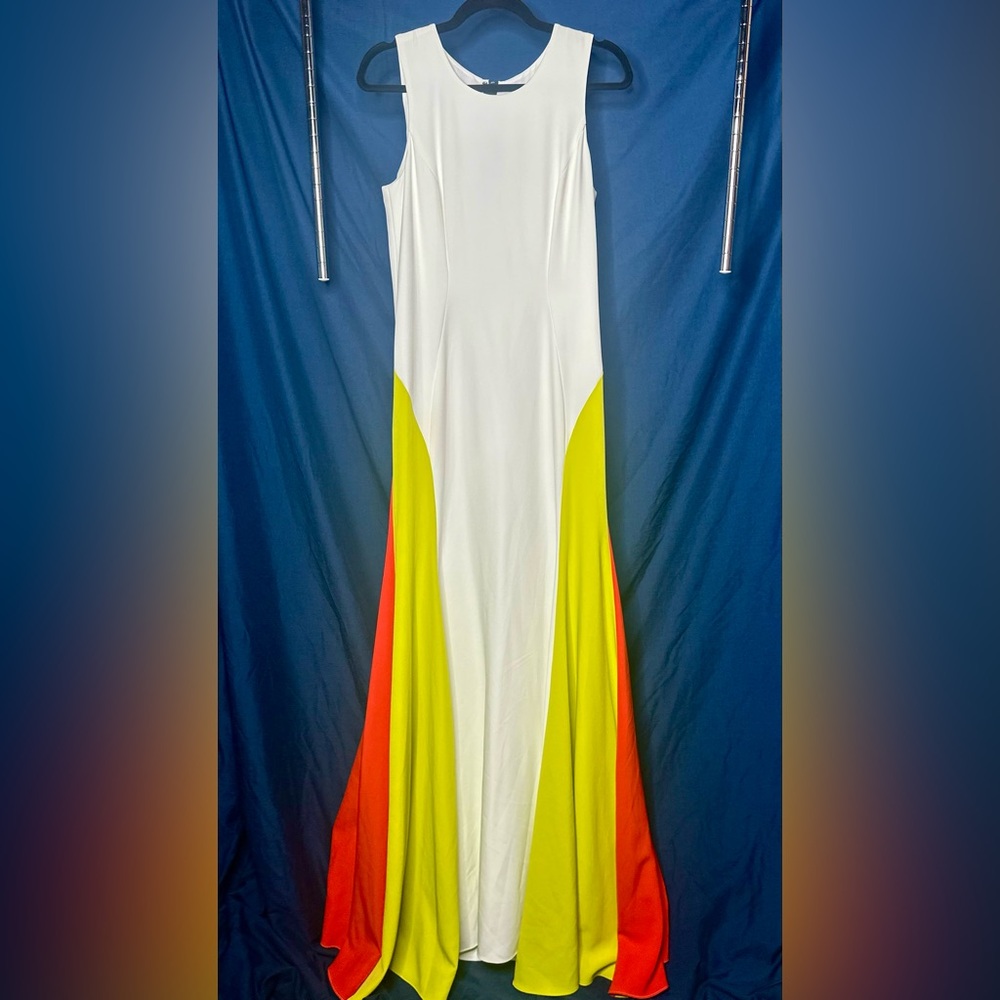 NWT MILLY Women’s Neon Colorblock Maxi Gown Dress White Coral Yellow; SIZE 6